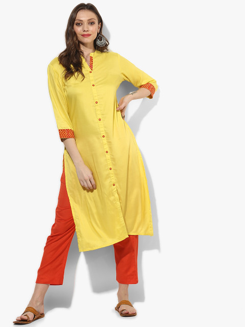 

Sangria Women Yellow Solid Straight Kurta