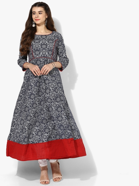

Sangria Women Navy Blue Floral Printed Anarkali Kurta