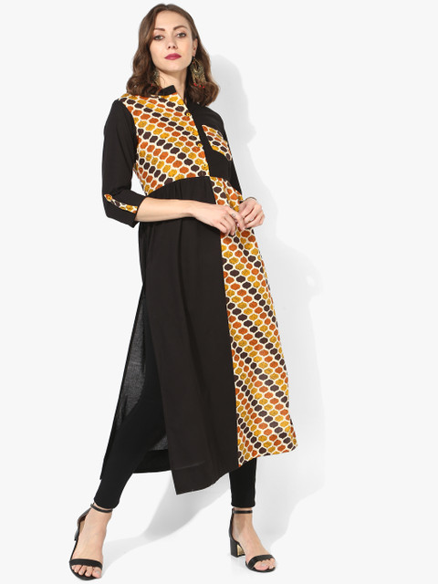 

Sangria Women Multicoloured Printed Straight Kurta, Black