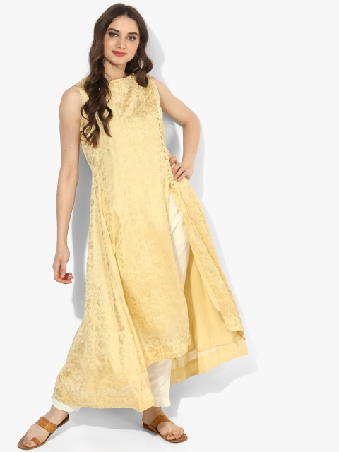 

Sangria Women Yellow Printed Kurta with Trousers