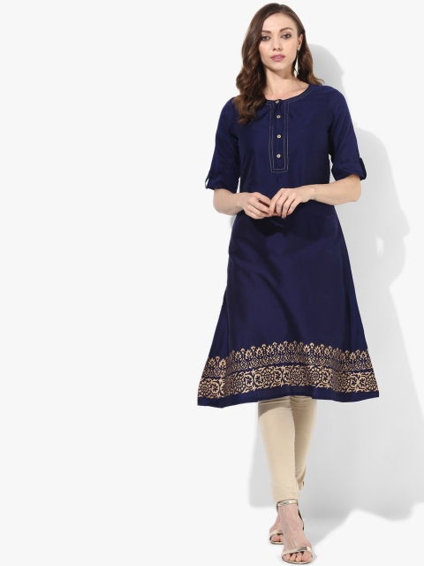 

Sangria Women Navy Blue Printed A-Line Kurta