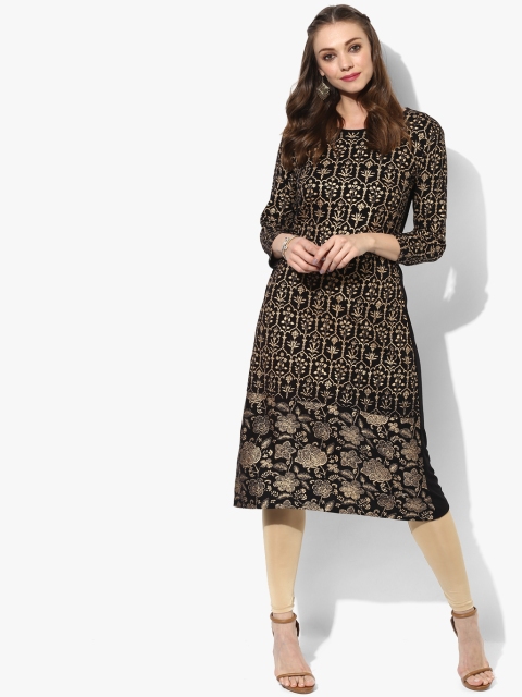 

Sangria Women Black Printed Straight Kurta