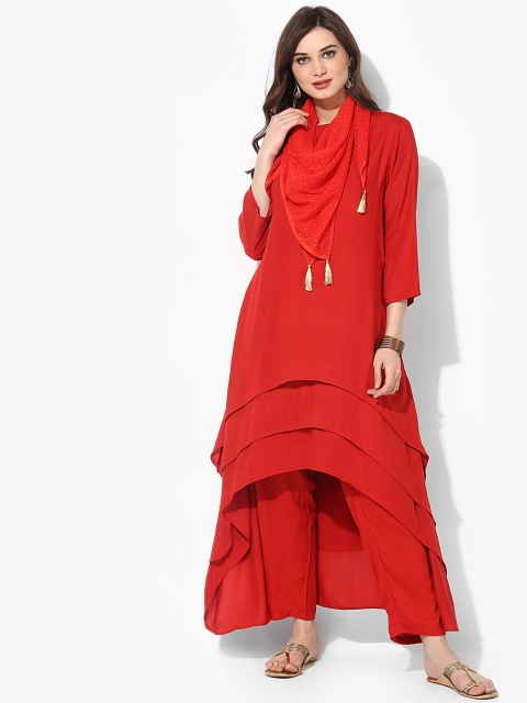 

Sangria Women Red Solid Kurta with Trousers & Scarf