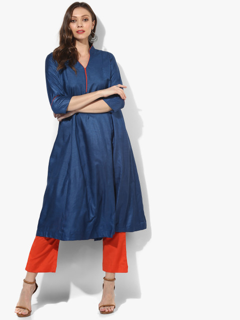 

Sangria Women Navy Blue Solid A-Line Kurta