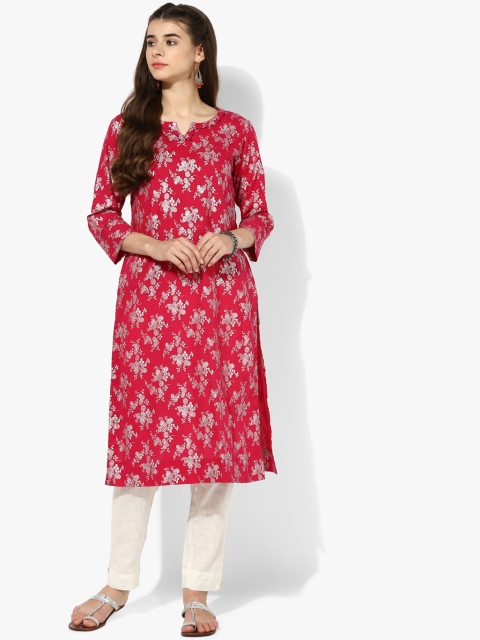 

Sangria Women Fuchsia & Silver-Toned Printed Straight Kurta