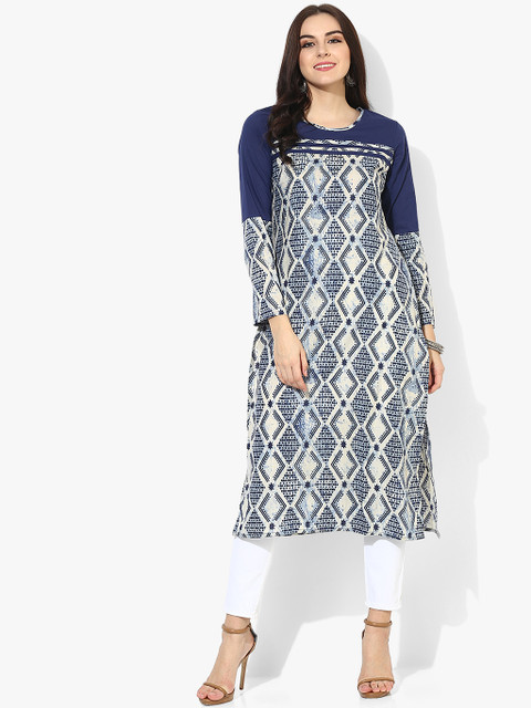 

Sangria Women Blue Printed A-Line Kurta