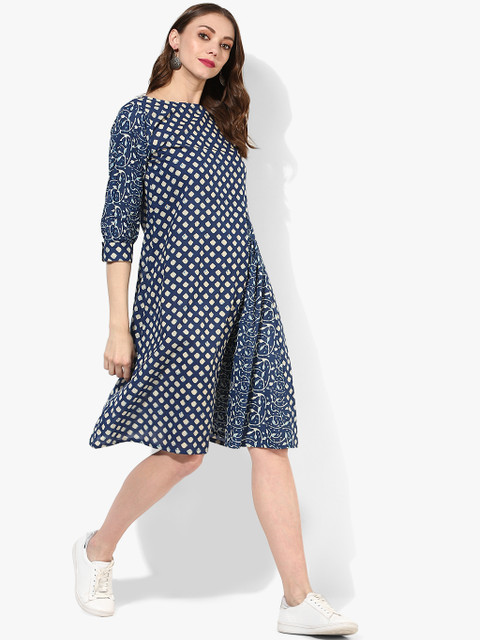 

Sangria Women Navy Blue Printed A-Line Dress