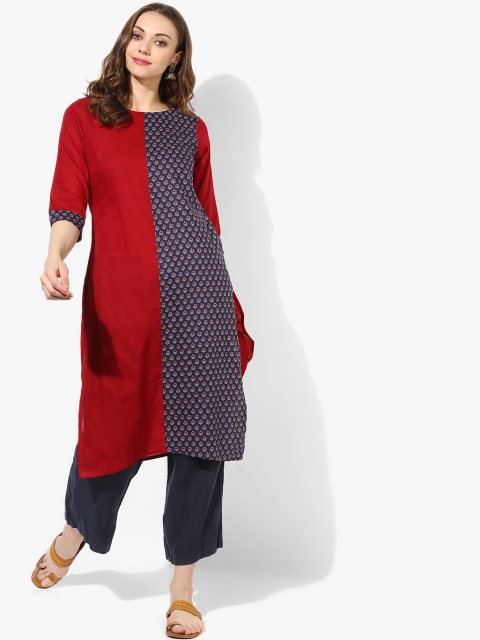 

Sangria Women Maroon & Blue Printed Straight Kurta