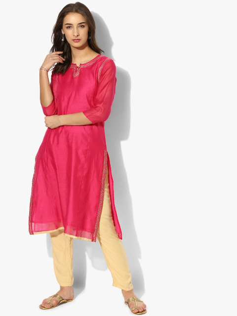 

Sangria Women Pink Embroidered Straight Kurta
