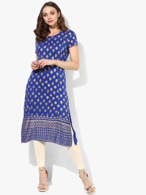 

Round Neck Kurta With Pin Tucks And Short Sleeves, Blue