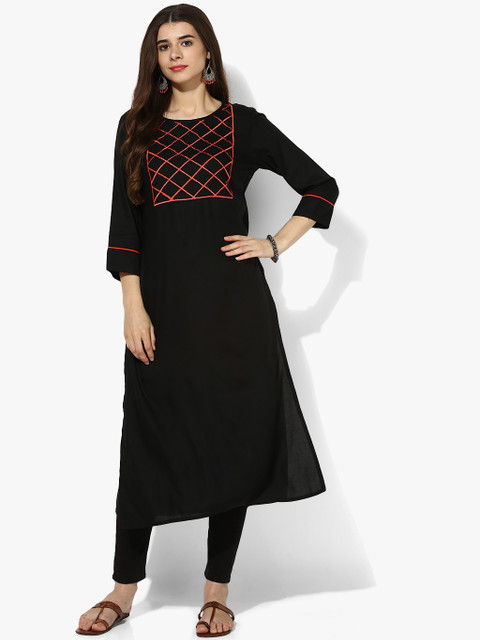 

Sangria Women Black Solid A-Line Kurta