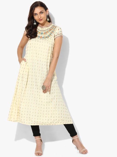 

Sangria Women Cream-Coloured Embroidered Anarkali Kurta