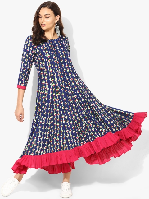 Sangria Women Navy Blue Printed Anarkali Kurta
