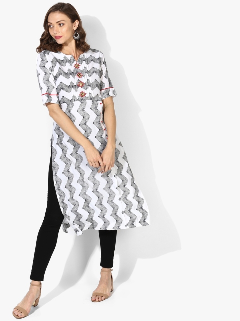 

Sangria Women White & Grey Printed Straight Kurta