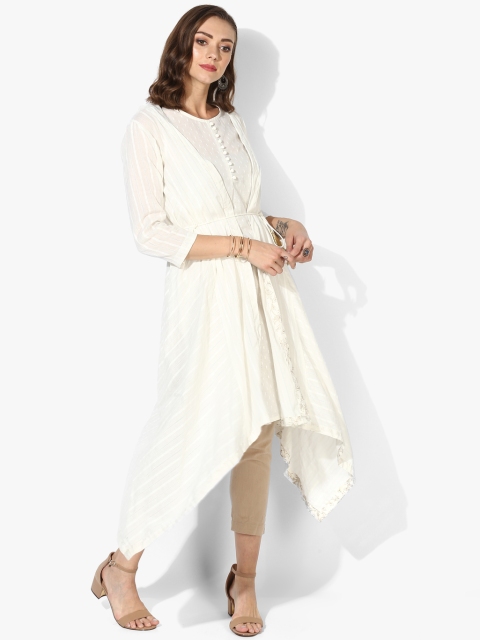 

Sangria Women White Self Design Kurta with Asymmetric Jacket
