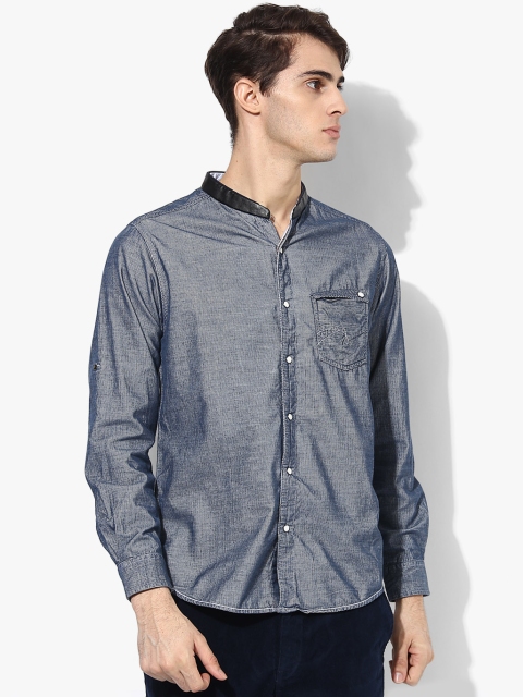 

SPYKAR Men Blue Self-Striped Casual Shirt, Grey
