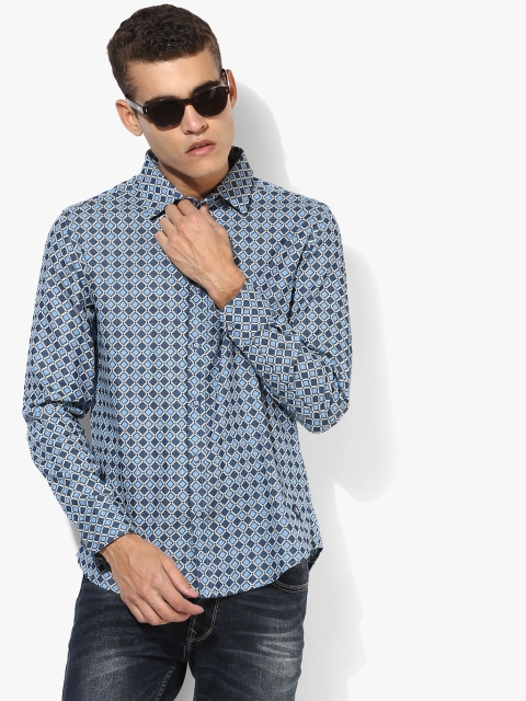

Blue Printed Slim Fit Casual Shirt