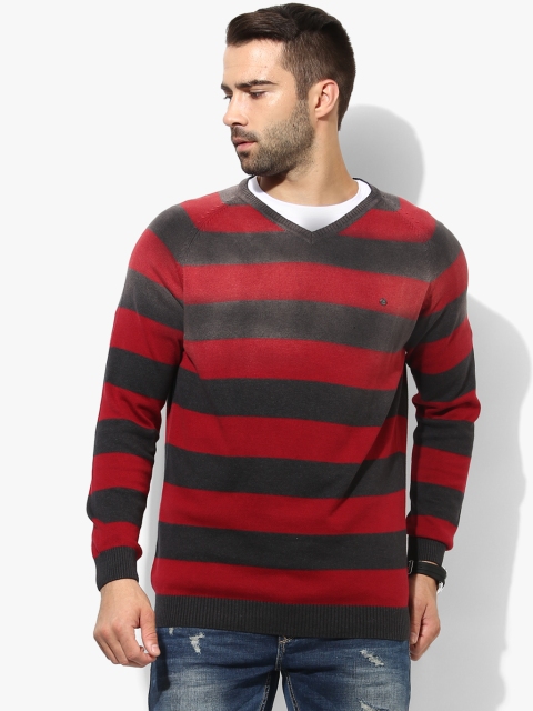 

Red Striped Slim Fit V Neck Sweater