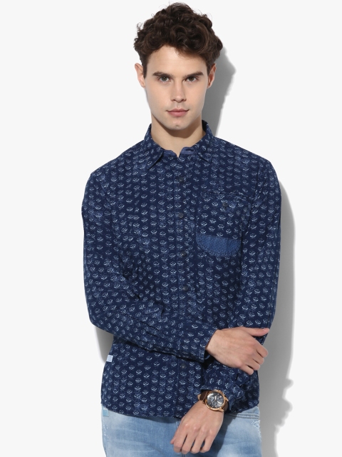 

Navy Blue Printed Slim Fit Casual Shirt