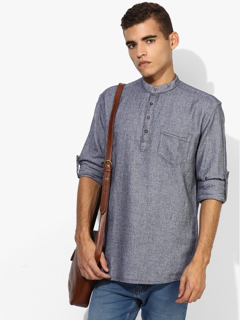 

British Club Men Grey Solid Straight Kurta