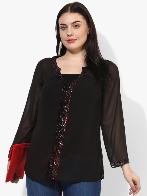 

Qurvii Plus Size Black Embellished Shirt