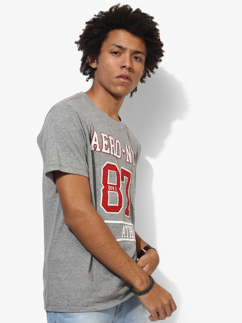 

Grey Embroidered Regular Fit Round Neck T-Shirt
