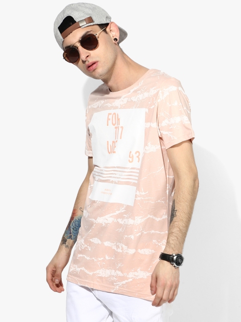 

Splash Men Pink Printed Round Neck T-shirt, Peach