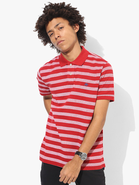 

Aeropostale Men Red Striped Polo Collar T-shirt