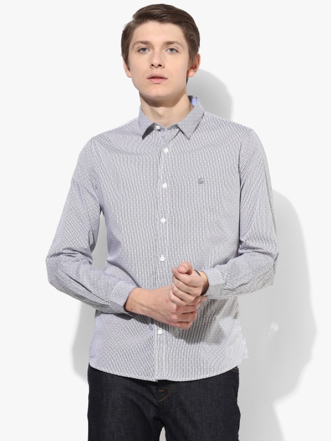 

United Colors of Benetton Men White & Grey Striped Casual Shirt