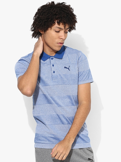 

Puma Men Blue Slim Fit Striped Polo Collar T-shirt