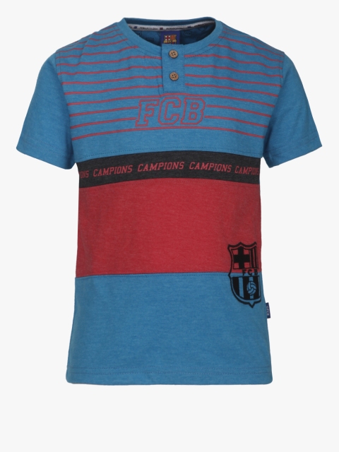 

FC Barcelona Boys Blue & Red Printed Henley Neck T-shirt