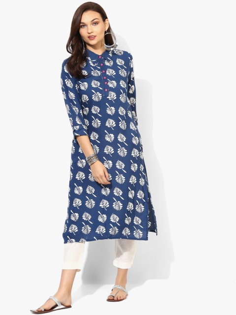 

Band Collar Straight Fit Hi-Low Length Kurta, Blue