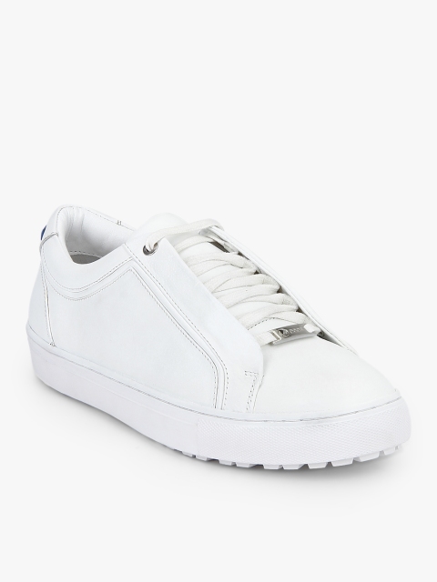 

Pepsi Men White Concealed Lace Leather Sneakers