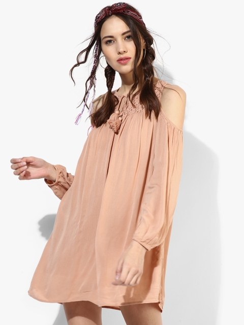 

Peach Coloured Solid Shift Dress