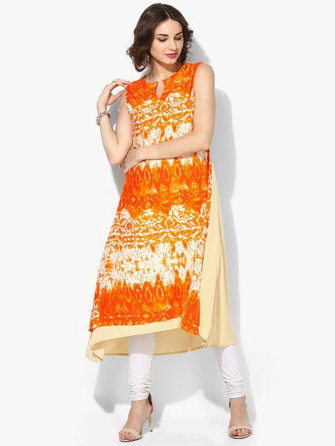 

GERUA Women Orange & Cream-Coloured Printed A-Line Kurta