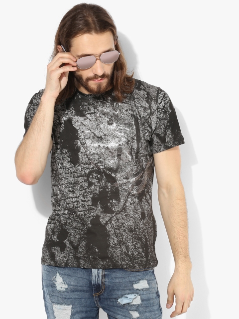 

YWC Men Charcoal Grey Printed Round Neck T-shirt