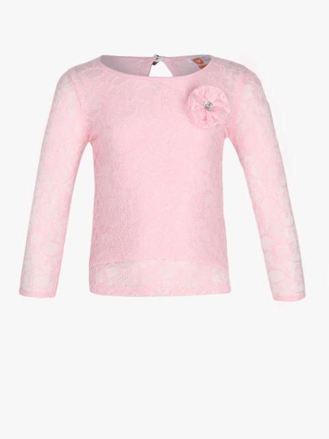 

612 league Girls Pink Self-Design Lace Top