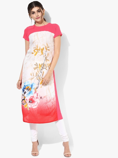 

GERUA Women Off-White & Pink Floral Printed Kurta