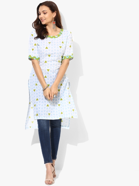 

Printed Round Neck Straight Fit Kurta With Elbow Length Sleeves, Off white