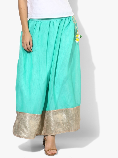 

Aqua Blue Textured Flared Skirt