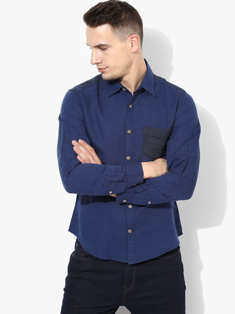 

United Colors of Benetton Men Navy Solid Casual Shirt, Blue