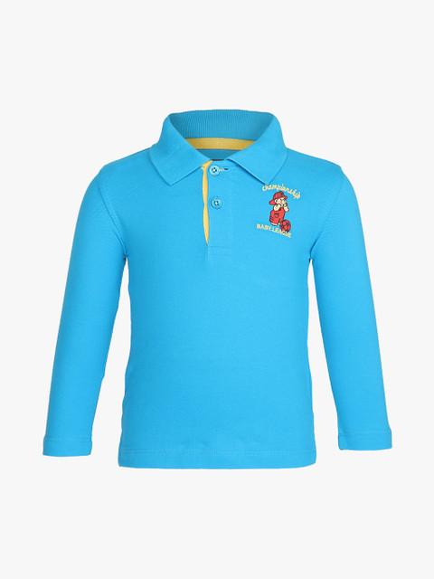 

612 league Boys Blue Solid Polo Collar T-shirt
