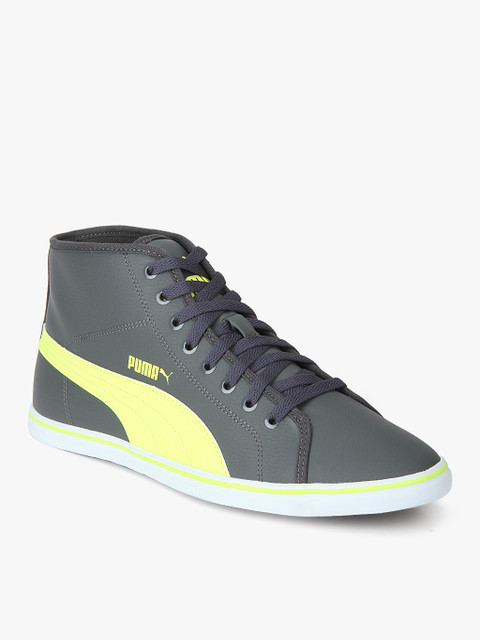 

Puma Men Grey & Yellow Colourblocked Leather Mid-Top Sneakers