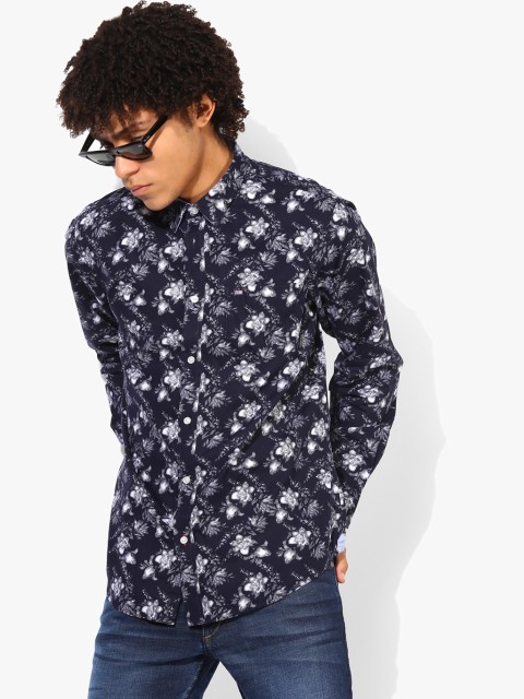 

Navy Blue Printed Slim Fit Casual Shirt