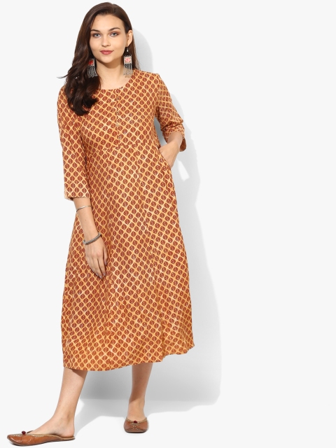 

Round Neck 3/4Th Sleeves Printed Draped A Line Kurta, Maroon