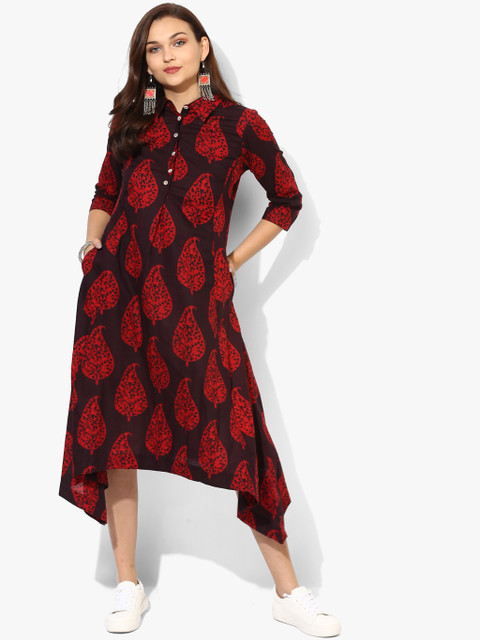 

Sangria Women Printed A-Line Asymmetric Kurta, Red