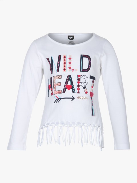 

612 league Girls White Embellished Blouson Top