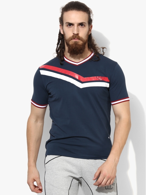 

YWC Men Blue Solid V-Neck T-shirt, Navy blue