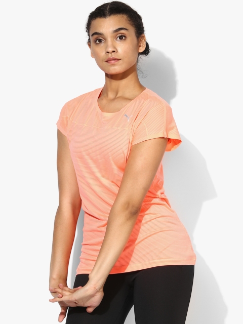 

Puma Women Neon Pink Self Striped Speed S/S T-shirt, Peach