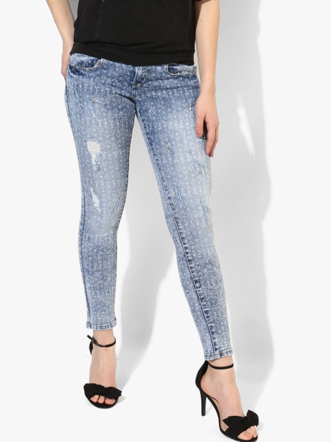 

Light Blue Printed Mid Rise Skinny Fit Jeans